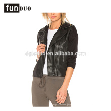 women leather hoodies jacket black pu hoodies coat